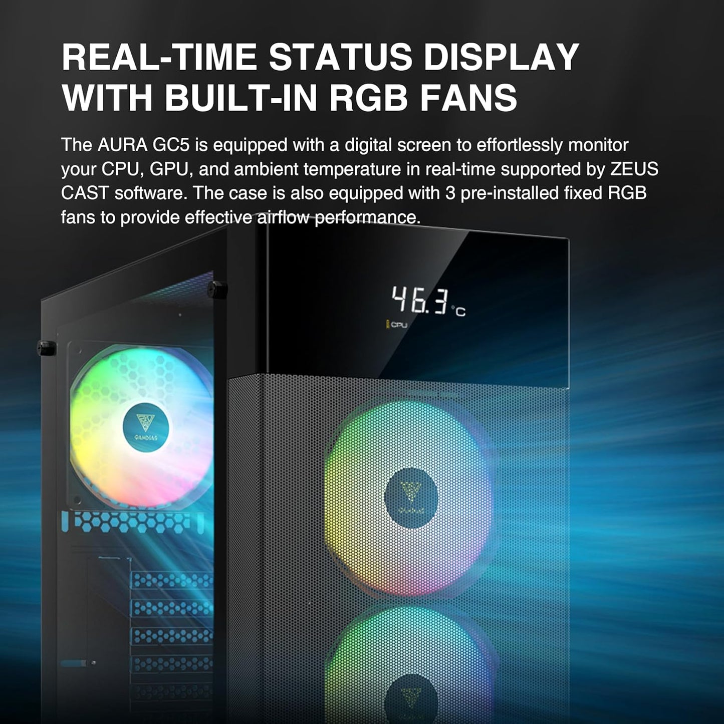 Gamdias Aura GC5 DIGITAL DISPLAY ATX Mid Tower Computer Case