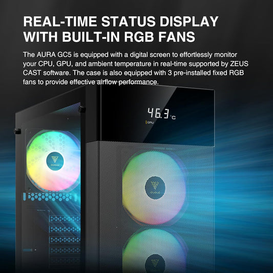 Gamdias Aura GC5 DIGITAL DISPLAY ATX Mid Tower Computer Case