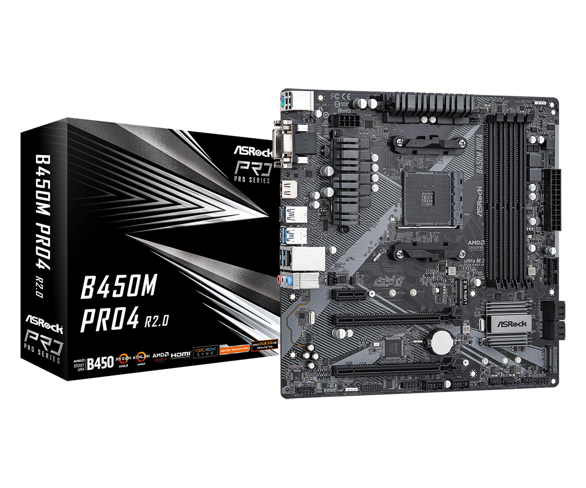 Asrock B450M PRO4 R2.0 AMD AM4 RYZEN Micro-ATX Gaming Motherboard